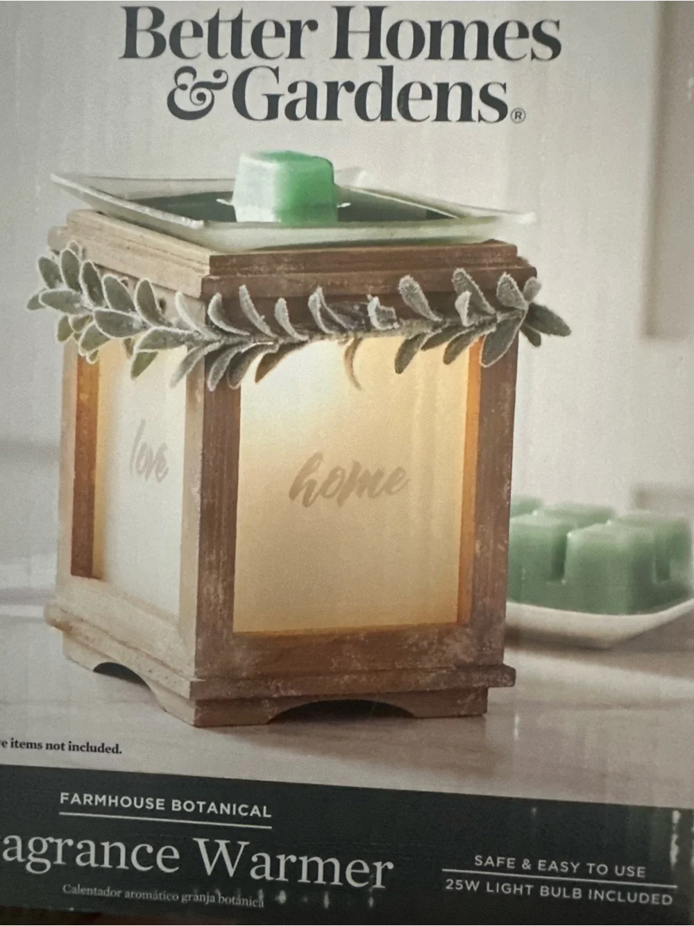 Better Homes And Gardens Brown Wood Fragrance Warmer with Green Leaf Accent